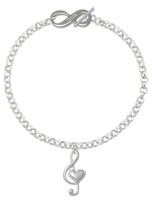 Silver Plated Large Clef with Heart - Custom Engraved Infinity Toggle Bracelet: Personalized Jewelry Gift - Names, Initials, Dates, Bible Verses