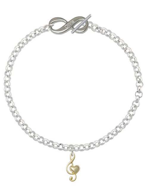 Gold-tone Medium Clef with Heart - Custom Engraved Infinity Toggle Bracelet: Personalized Jewelry Gift - Names, Initials, Dates, Bible Verses