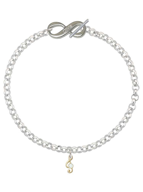 Gold-tone Mini Clef with Crystal - Custom Engraved Infinity Toggle Bracelet: Personalized Jewelry Gift - Names, Initials, Dates, Bible Verses