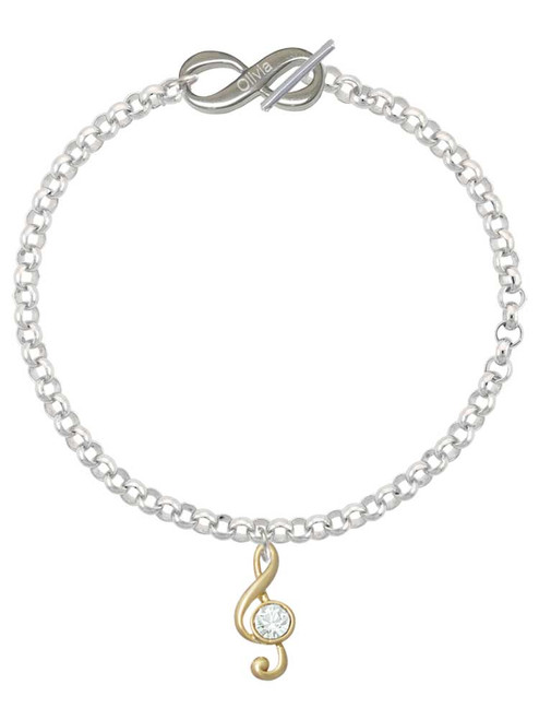 Gold-tone Medium Clef with Crystal - Custom Engraved Infinity Toggle Bracelet: Personalized Jewelry Gift - Names, Initials, Dates, Bible Verses
