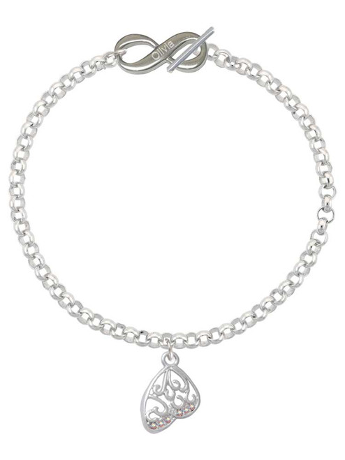 Silver Plated Open Clear AB Crystal Butterfly Wing - Custom Engraved Infinity Toggle Bracelet: Personalized Jewelry Gift - Names, Initials, Dates, Bible Verses