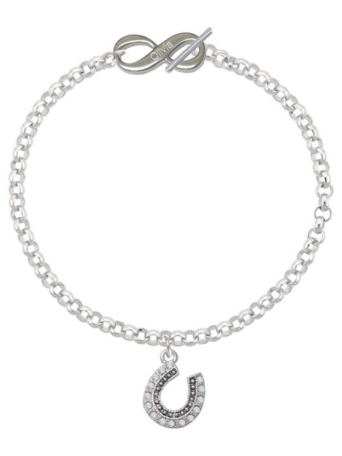 Gold-tone Beaded Clear Crystal Horseshoe with Good Luck - Custom Engraved Infinity Toggle Bracelet: Personalized Jewelry Gift - Names, Initials, Dates, Bible Verses