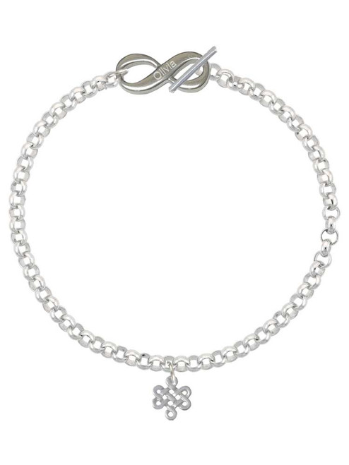 Silver Plated Mini Open Infinity Knot - Custom Engraved Infinity Toggle Bracelet: Personalized Jewelry Gift - Names, Initials, Dates, Bible Verses