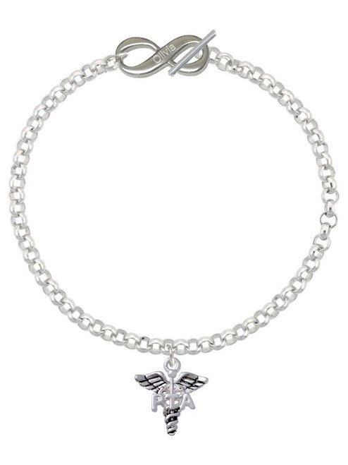 Silver Plated Therapist Caduceus - PTA - Custom Engraved Infinity Toggle Bracelet: Personalized Jewelry Gift - Names, Initials, Dates, Bible Verses