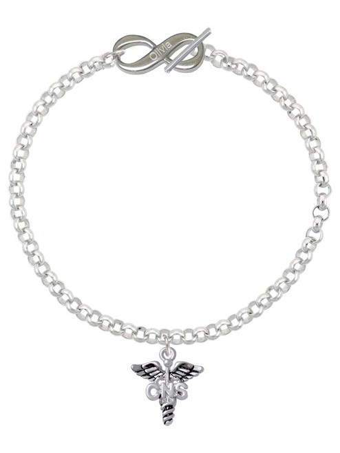 Silver Plated Nurse Caduceus - CNS - Custom Engraved Infinity Toggle Bracelet: Personalized Jewelry Gift - Names, Initials, Dates, Bible Verses