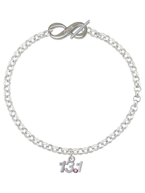 Silver Plated Half Marathon - 13.1 with Pink Crystal - Custom Engraved Infinity Toggle Bracelet: Personalized Jewelry Gift - Names, Initials, Dates, Bible Verses