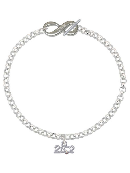 Silver Plated Marathon - 26.2 with Clear AB Crystal - Custom Engraved Infinity Toggle Bracelet: Personalized Jewelry Gift - Names, Initials, Dates, Bible Verses