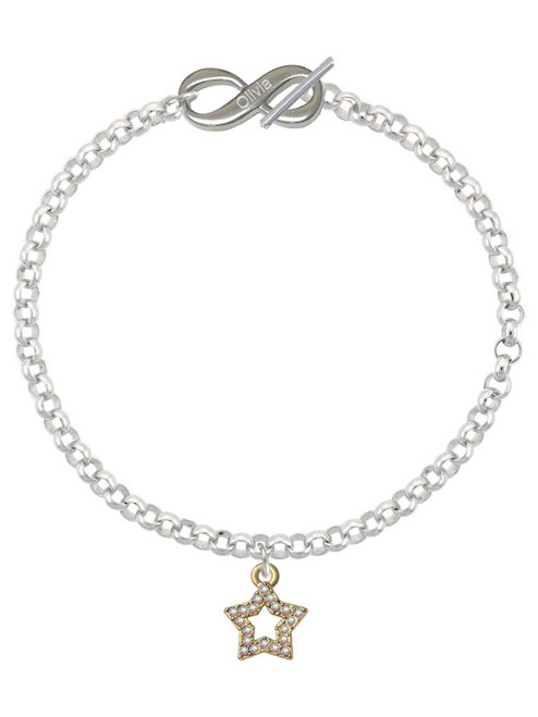Gold-tone AB Crystal Lucky Star - Custom Engraved Infinity Toggle Bracelet: Personalized Jewelry Gift - Names, Initials, Dates, Bible Verses