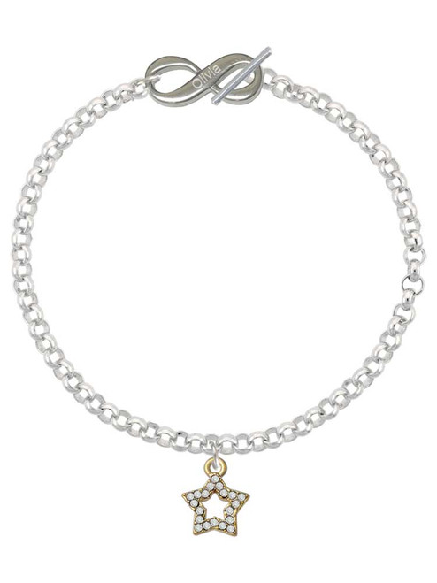 Gold-tone Clear Crystal Lucky Star - Custom Engraved Infinity Toggle Bracelet: Personalized Jewelry Gift - Names, Initials, Dates, Bible Verses