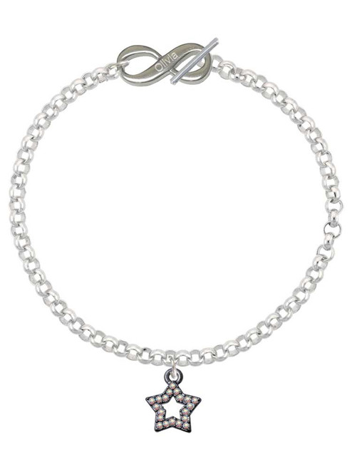 Black Nickeltone AB Crystal Lucky Star - Custom Engraved Infinity Toggle Bracelet: Personalized Jewelry Gift - Names, Initials, Dates, Bible Verses