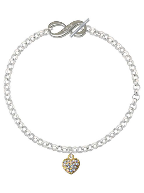 Gold-tone Clear AB Crystal Heart - Custom Engraved Infinity Toggle Bracelet: Personalized Jewelry Gift - Names, Initials, Dates, Bible Verses