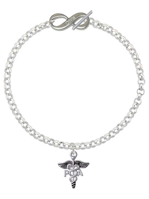 Silver Plated Physician Assistant Caduceus - PA - Custom Engraved Infinity Toggle Bracelet: Personalized Jewelry Gift - Names, Initials, Dates, Bible Verses