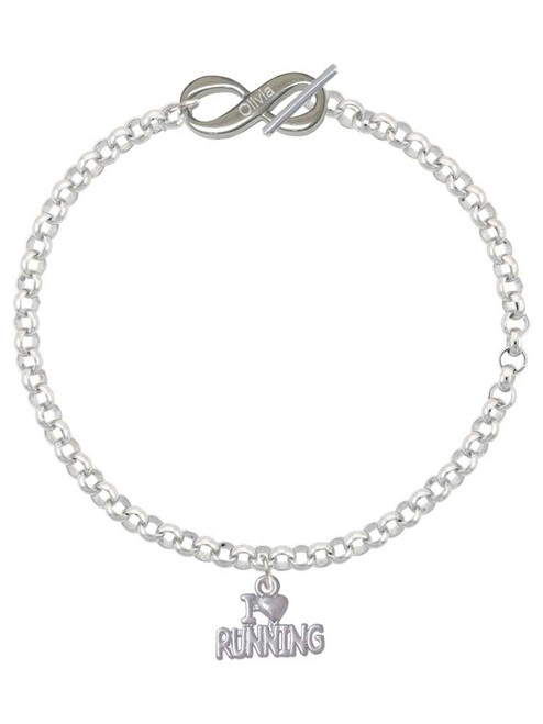 I 'Heart' Running - Custom Engraved Infinity Toggle Bracelet: Personalized Jewelry Gift - Names, Initials, Dates, Bible Verses