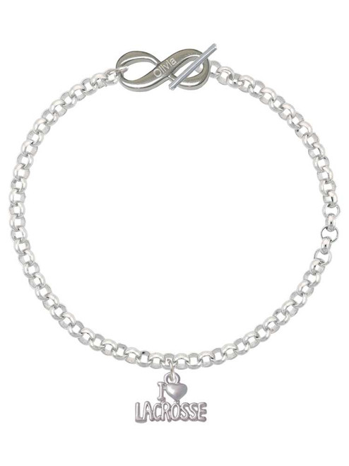 I 'Heart' Lacrosse - Custom Engraved Infinity Toggle Bracelet: Personalized Jewelry Gift - Names, Initials, Dates, Bible Verses