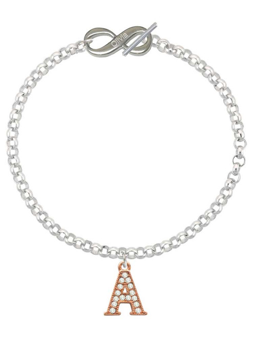 Rose Gold-tone Crystal Initial - A - Custom Engraved Infinity Toggle Bracelet: Personalized Jewelry Gift - Names, Initials, Dates, Bible Verses