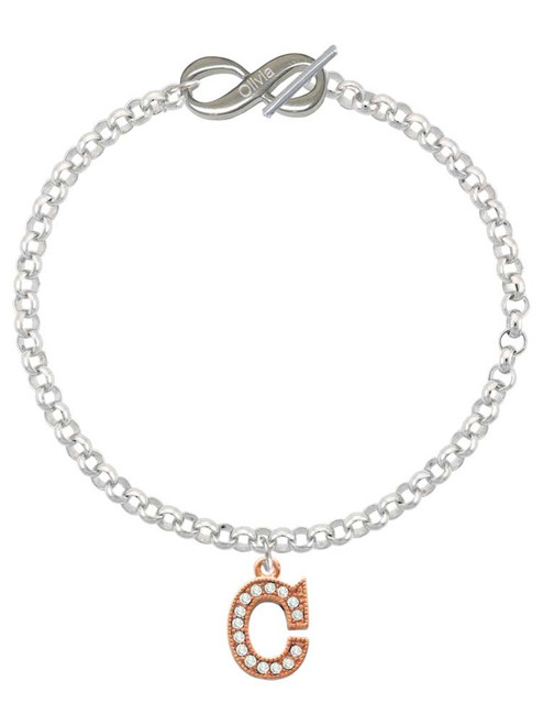 Rose Gold-tone Crystal Initial - C - Custom Engraved Infinity Toggle Bracelet: Personalized Jewelry Gift - Names, Initials, Dates, Bible Verses