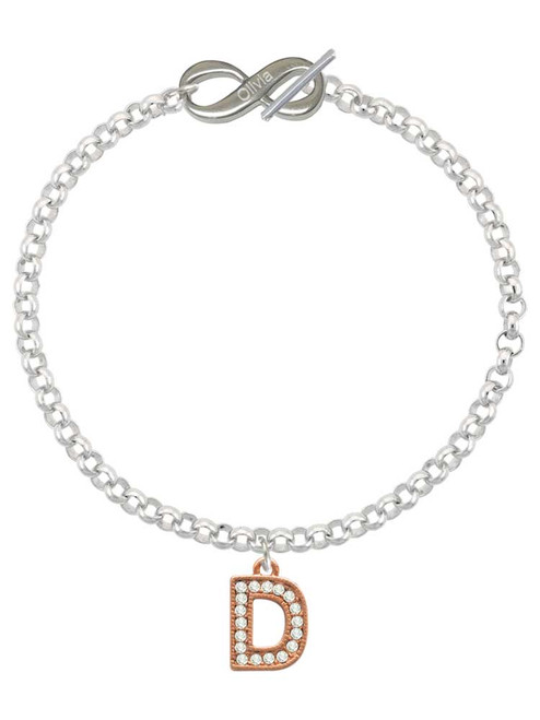 Rose Gold-tone Crystal Initial - D - Custom Engraved Infinity Toggle Bracelet: Personalized Jewelry Gift - Names, Initials, Dates, Bible Verses