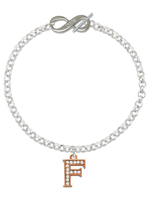 Rose Gold-tone Crystal Initial - F - Custom Engraved Infinity Toggle Bracelet: Personalized Jewelry Gift - Names, Initials, Dates, Bible Verses