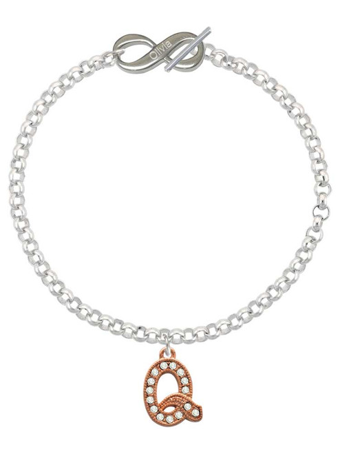 Rose Gold-tone Crystal Initial - Q - Custom Engraved Infinity Toggle Bracelet: Personalized Jewelry Gift - Names, Initials, Dates, Bible Verses