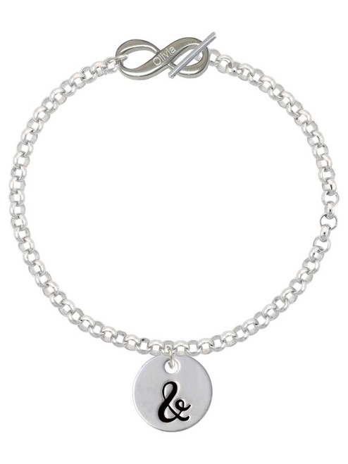 Silver Plated Large Script Letter Disc - & - Custom Engraved Infinity Toggle Bracelet: Personalized Jewelry Gift - Names, Initials, Dates, Bible Verses