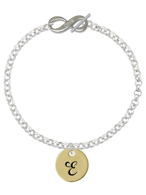 Gold-tone Large Disc Letter - E - Custom Engraved Infinity Toggle Bracelet: Personalized Jewelry Gift - Names, Initials, Dates, Bible Verses