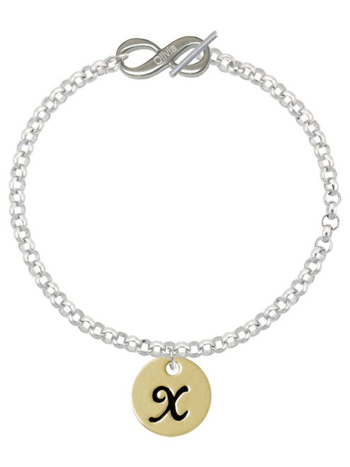 Gold-tone Large Disc Letter - X - Custom Engraved Infinity Toggle Bracelet: Personalized Jewelry Gift - Names, Initials, Dates, Bible Verses