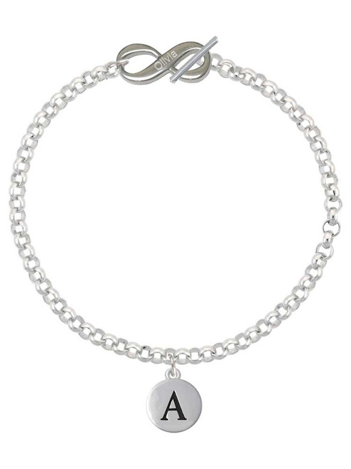 Silver Plated Capital Letter - A - Pebble Disc - Custom Engraved Infinity Toggle Bracelet: Personalized Jewelry Gift - Names, Initials, Dates, Bible Verses