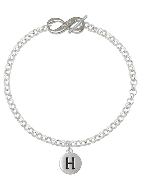 Silver Plated Capital Letter - H - Pebble Disc - Custom Engraved Infinity Toggle Bracelet: Personalized Jewelry Gift - Names, Initials, Dates, Bible Verses