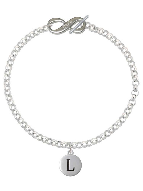 Silver Plated Capital Letter - L - Pebble Disc - Custom Engraved Infinity Toggle Bracelet: Personalized Jewelry Gift - Names, Initials, Dates, Bible Verses