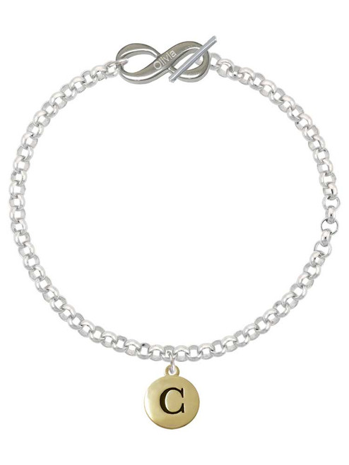 Gold-tone Capital Letter - C - Pebble Disc - Custom Engraved Infinity Toggle Bracelet: Personalized Jewelry Gift - Names, Initials, Dates, Bible Verses