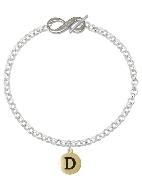 Gold-tone Capital Letter - D - Pebble Disc - Custom Engraved Infinity Toggle Bracelet: Personalized Jewelry Gift - Names, Initials, Dates, Bible Verses
