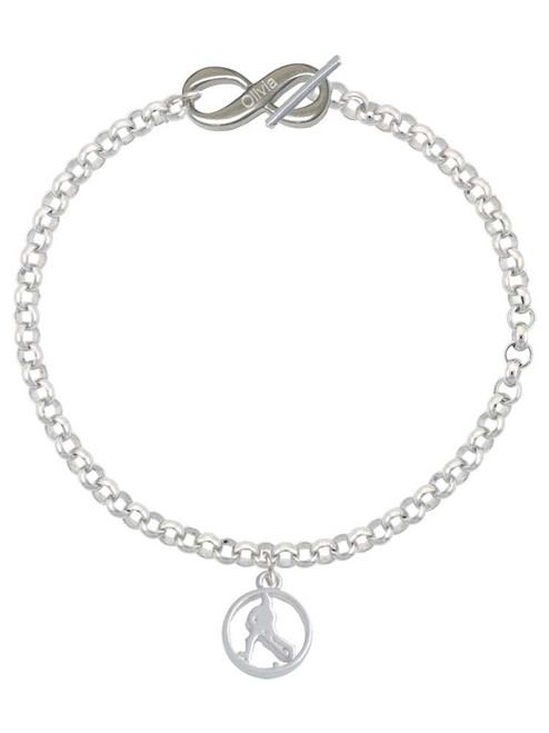 Field Hockey Player Silhouette in 1/2'' Disc - Custom Engraved Infinity Toggle Bracelet: Personalized Jewelry Gift - Names, Initials, Dates, Bible Verses
