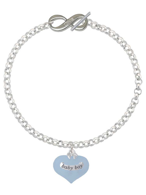 Baby Boy Blue Heart with Baby Feet - Custom Engraved Infinity Toggle Bracelet: Personalized Jewelry Gift - Names, Initials, Dates, Bible Verses
