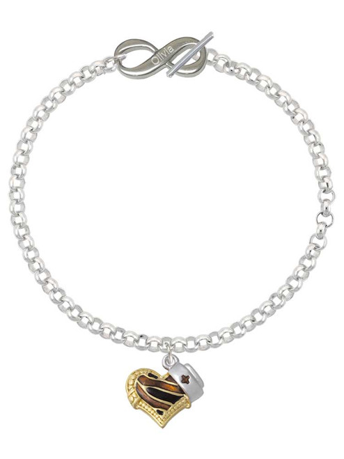 Brown Tiger Print Heart with Nurse Hat - Custom Engraved Infinity Toggle Bracelet: Personalized Jewelry Gift - Names, Initials, Dates, Bible Verses