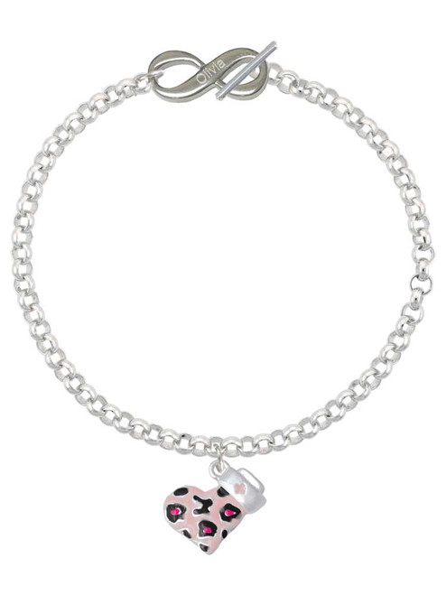 Pink Cheetah Print Heart with Nurse Hat - Custom Engraved Infinity Toggle Bracelet: Personalized Jewelry Gift - Names, Initials, Dates, Bible Verses