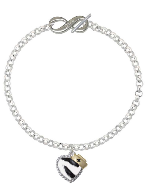 Zebra Print Heart with Nurse Hat - Custom Engraved Infinity Toggle Bracelet: Personalized Jewelry Gift - Names, Initials, Dates, Bible Verses