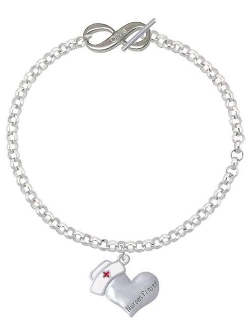 Silver Plated Nurse's Prayer Heart - Healing Hand - Custom Engraved Infinity Toggle Bracelet: Personalized Jewelry Gift - Names, Initials, Dates, Bible Verses
