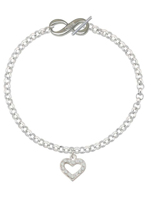 Silver Plated Crystal Open Heart - Custom Engraved Infinity Toggle Bracelet: Personalized Jewelry Gift - Names, Initials, Dates, Bible Verses