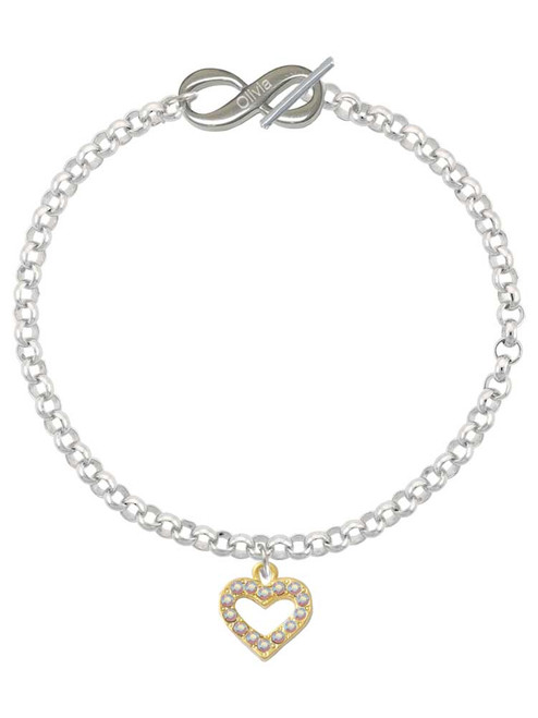 Gold-tone AB Crystal Open Heart - Custom Engraved Infinity Toggle Bracelet: Personalized Jewelry Gift - Names, Initials, Dates, Bible Verses