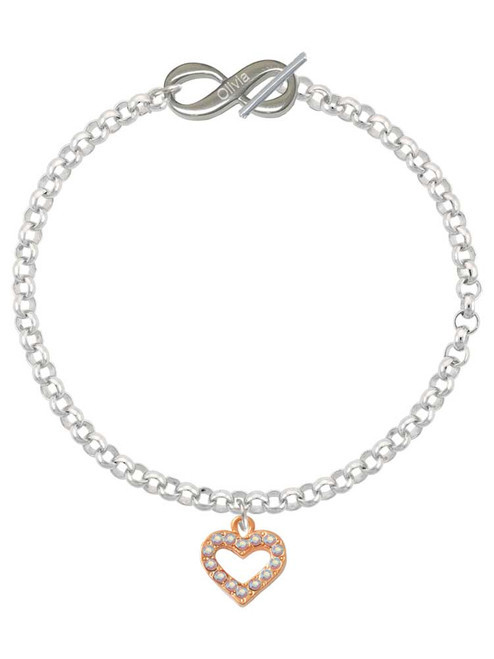 Rose Gold-tone AB Crystal Open Heart - Custom Engraved Infinity Toggle Bracelet: Personalized Jewelry Gift - Names, Initials, Dates, Bible Verses