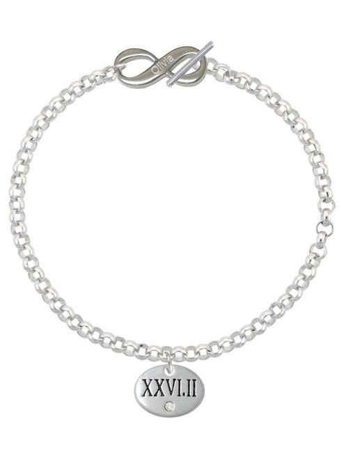 Silver Plated Marathon with Clear Crystal Roman Numeral - Custom Engraved Infinity Toggle Bracelet: Personalized Jewelry Gift - Names, Initials, Dates, Bible Verses