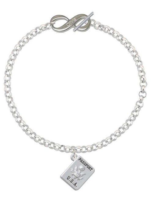 Silver Plated U.S. Passport - Custom Engraved Infinity Toggle Bracelet: Personalized Jewelry Gift - Names, Initials, Dates, Bible Verses