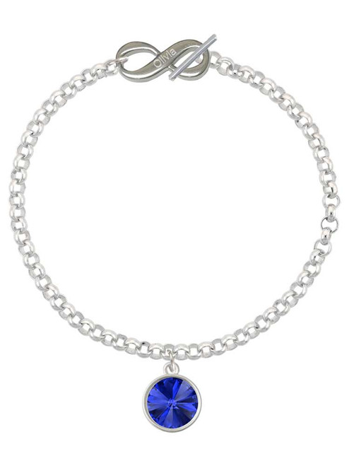 12mm Crystal Rivoli - Blue - Custom Engraved Infinity Toggle Bracelet: Personalized Jewelry Gift - Names, Initials, Dates, Bible Verses