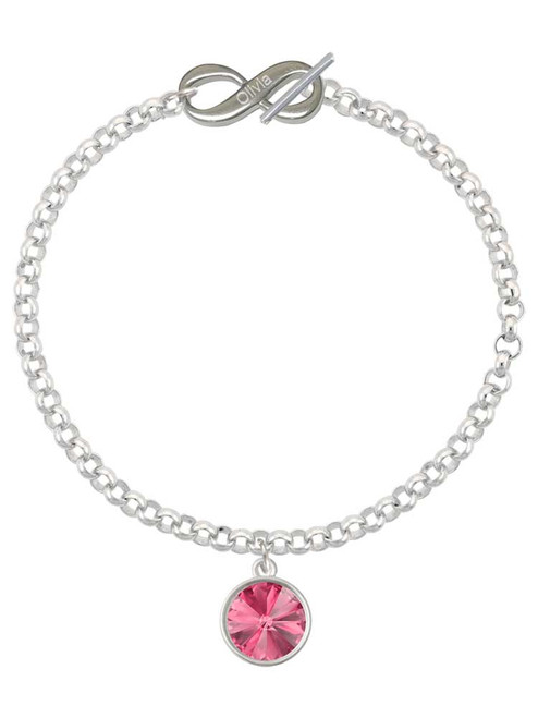 12mm Crystal Rivoli - Hot Pink - Custom Engraved Infinity Toggle Bracelet: Personalized Jewelry Gift - Names, Initials, Dates, Bible Verses