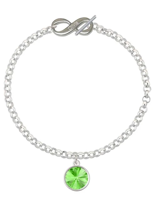 12mm Crystal Rivoli - Lime Green - Custom Engraved Infinity Toggle Bracelet: Personalized Jewelry Gift - Names, Initials, Dates, Bible Verses