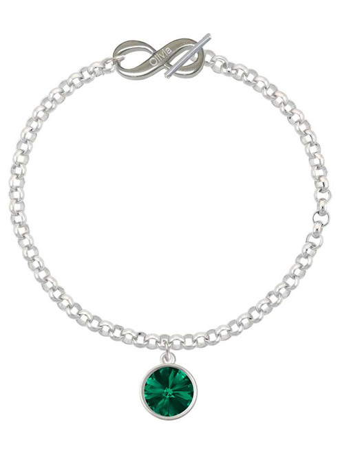 12mm Crystal Rivoli - Green - Custom Engraved Infinity Toggle Bracelet: Personalized Jewelry Gift - Names, Initials, Dates, Bible Verses