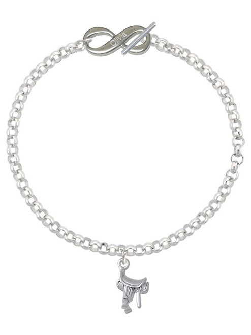 Silver Plated English Saddle - Custom Engraved Infinity Toggle Bracelet: Personalized Jewelry Gift - Names, Initials, Dates, Bible Verses
