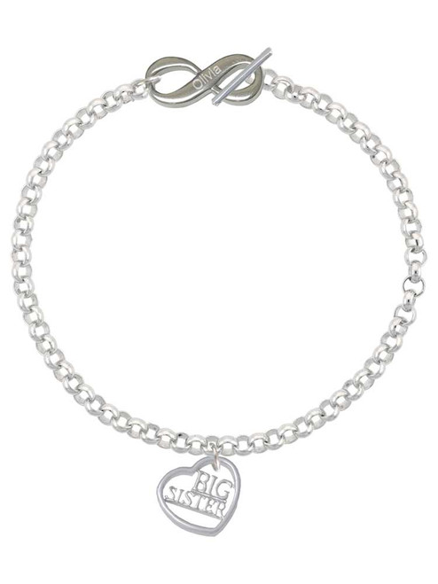 Silver Plated Big Sister in Open Heart - 5/8'' - Custom Engraved Infinity Toggle Bracelet: Personalized Jewelry Gift - Names, Initials, Dates, Bible Verses