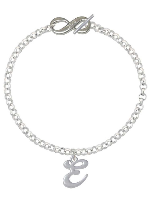 Silver Plated Small Gelato Script Initial - E - Custom Engraved Infinity Toggle Bracelet: Personalized Jewelry Gift - Names, Initials, Dates, Bible Verses