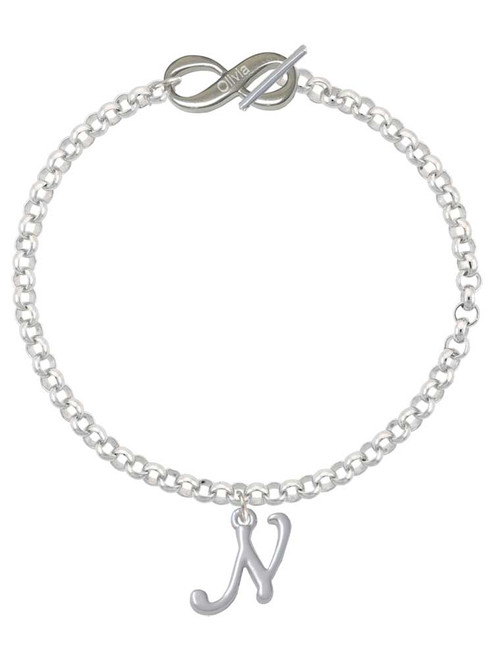 Silver Plated Small Gelato Script Initial - N - Custom Engraved Infinity Toggle Bracelet: Personalized Jewelry Gift - Names, Initials, Dates, Bible Verses